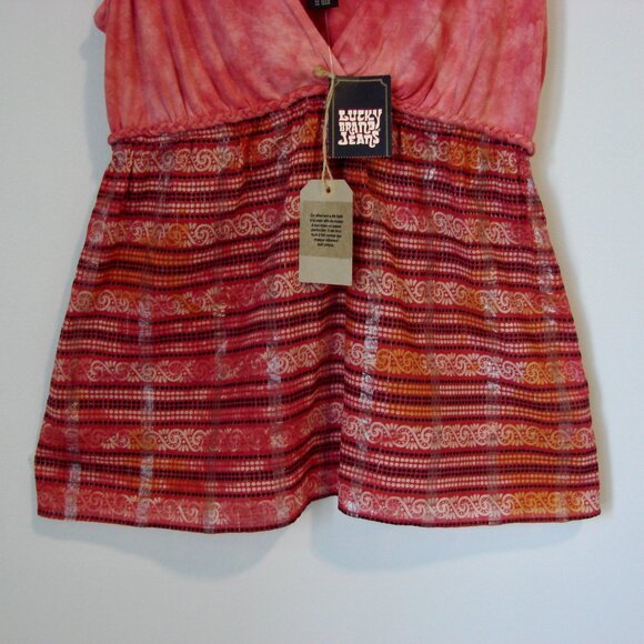 Lucky Brand Babydoll Top Boho Sleeveless V-neck Pink Red Orange NEW NWT Large - Picture 7 of 12